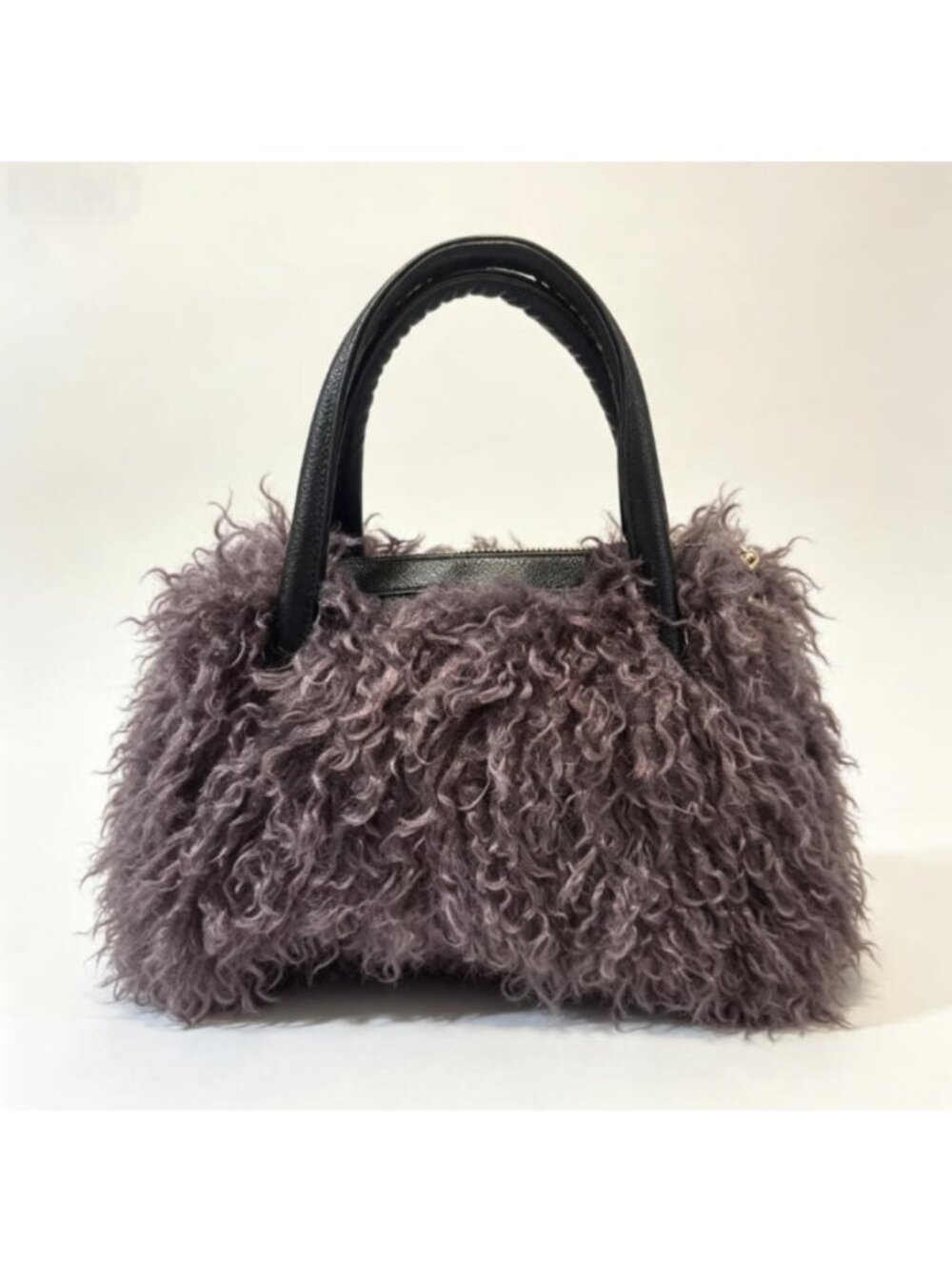 Fluffy Curly Faux Fur Handbag, Vintage Plush TopโHandle Bag